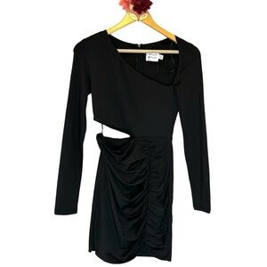 Hello Molly dress asymmetric black long sleeve cutout ruched bodycon mini size 6